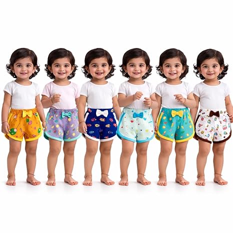 VParents Cotton Shorts for Baby Girls, Regular Fit Multicolor Shorts for Infant & Toddlers, Soft & Comfortable Short for Girls